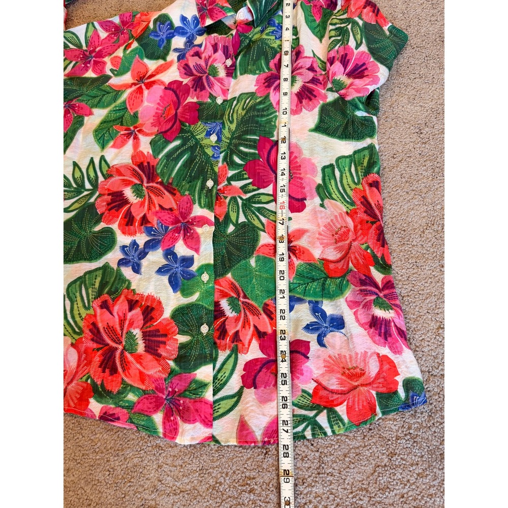 C by One Tropical Floral Button Down Shirt Pink Green XS Resort Vacation Miami - Picture 8 of 13